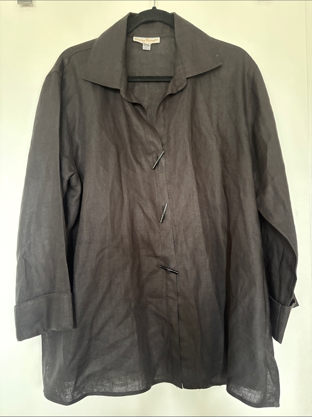 Courtney Washington Vintage Lightweight Button-Front Jacket in Black XL